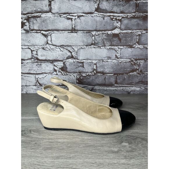 STUART WEITZMAN Black Patent Cap Blush Pink Leather Ankle Strap Wedges Women 7M - Picture 3 of 16